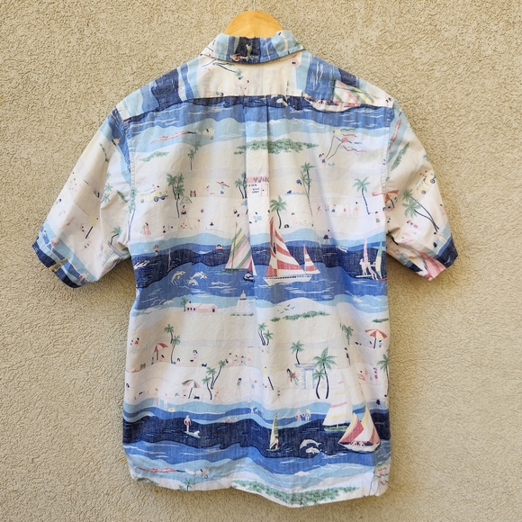 REYN SPOONER Men’s Shirt Large Blue Cotton Reverse Print Hawaiian Sailboats - Picture 7 of 10